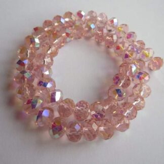 Faceted Crystal Rondelles – Pink AB – 8x6mm – Strand Of 50 Beads