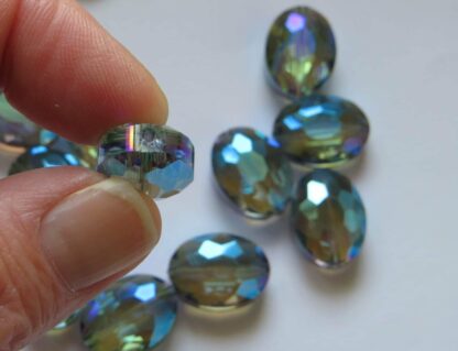 Faceted Oval Crystal Bead – Half Electroplated – 12x16mm – SLIGHTLY DAMAGED