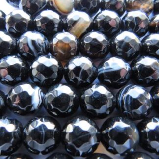 Banded Agate – Black Faceted – 10mm – Strand Of 30 Beads