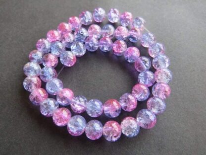 Glass Crackle Beads- Pink/ Lilac – 8mm – Strand Of 50 Beads