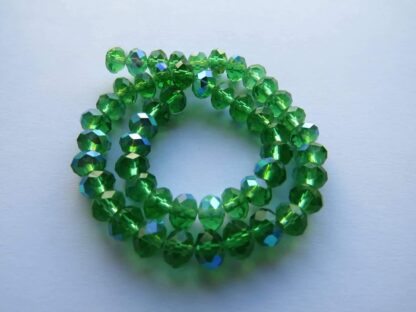 Faceted Crystal Rondelles – Emerald Green AB – 6x4mm – Strand Of 50 Beads