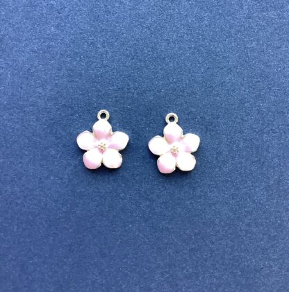 Metal Charms – Flower – Gold / Pink – Pack Of 2