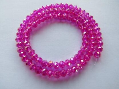 Faceted Crystal Rondelles – Cerise Pink – 4x3mm  – Strand Of 100 Beads