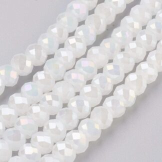Faceted Crystal Rondelles –  Opal White Opaque – 4x3mm – Strand Of 100 Beads