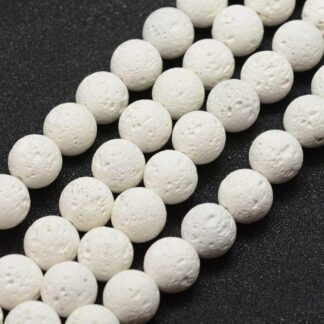 Natural Lava Beads – White – 8mm – Strand Of 46 Beads