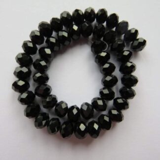 Faceted Crystal Rondelles – Black Opaque – 8x6mm – Strand Of 50 Beads