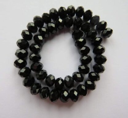 Faceted Crystal Rondelles – Black Opaque – 8x6mm – Strand Of 50 Beads