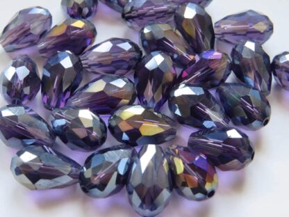 Faceted Crystal Drop Beads – Purple Electroplated – 15x10mm – Pack Of 2- SLIGHTLY DAMAGED