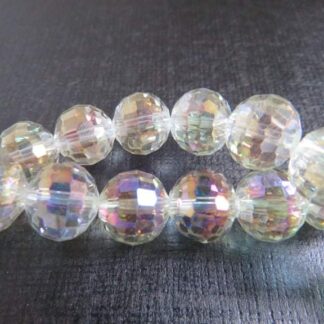 Faceted Crystal Round Beads – PinkAB – AAA Grade – 12mm  – Strand Of 10