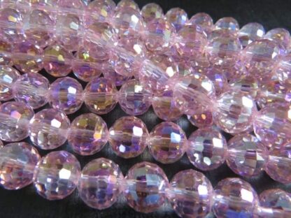 Faceted Crystal Round Beads – PinkAB – AAA Grade – 12mm  – Strand Of 10