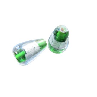 Venetian Glass Teardrop Beads – Green/Silver Foil – 22x13mm –  Pack Of 2