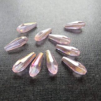 Faceted Crystal Drop Beads – Pink AB – 14x6mm – Pack of 2