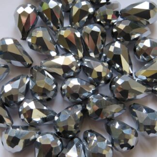 Faceted Crystal Drop Beads – Metallic Silver – 15x10mm – Pack Of 2 – SLIGHTLY DAMAGED