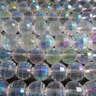 Faceted Crystal Round Beads – Clear AB – 12mm –  Strand Of 10 Beads