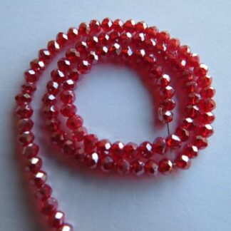 Faceted Crystal Rondelles – Red Lustre – 3x2mm – Strand Of 100 Beads