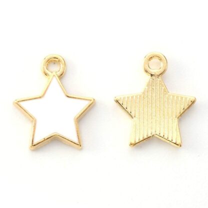 Star Charm – Gold/White Enamel – 14×12.5mm