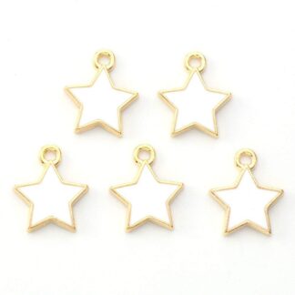 Star Cutout Charm – Gold/White Enamel – 16x14mm