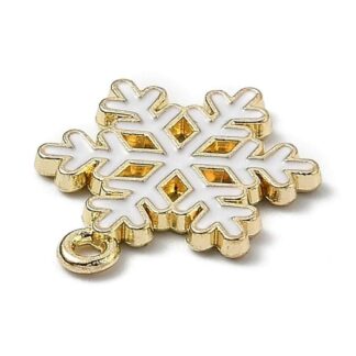 Snowflake Charm – Gold/White Enamel – 20 x 16mm