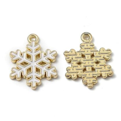 Snowflake Charm – Gold/White Enamel – 20 x 16mm