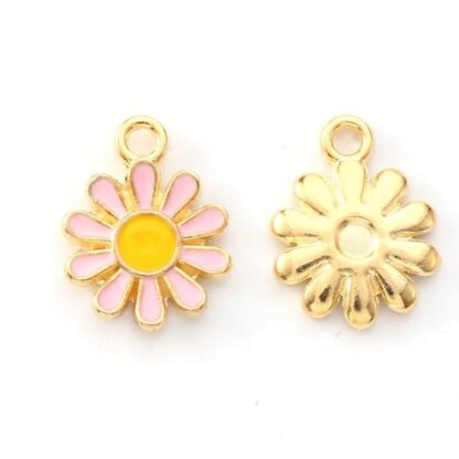 Flower Charm – Gold/Pink Enamel – 14x12mm