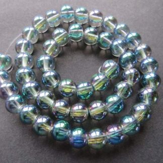Electroplated Glass Beads – Rainbow AB – 8mm – Strand Of 50 Beads