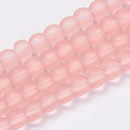 Glass Beads – Frosted – Pink – 6mm – Strand Of 44 Beads