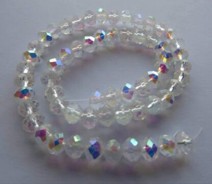 Faceted Crystal Rondelles – Clear AB – 6x4mm – Strand Of 60 Beads