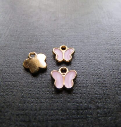 Butterfly Charm – Gold/Pink Enamel – 8x8mm