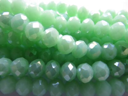 Faceted Crystal Rondelles – Mint Green Opaque AB  – 8x6mm – Strand Of 50 Beads