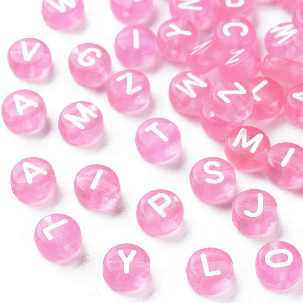 Letter Beads - Cerise Pink - 7x4mm - Pack Of 100 Beads - Lily Finn