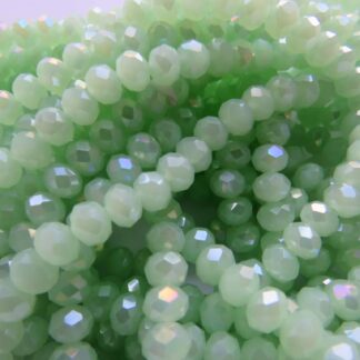 Faceted Crystal Rondelles – Mint Green Opaque AB – 6x4mm – Strand Of 50 Beads