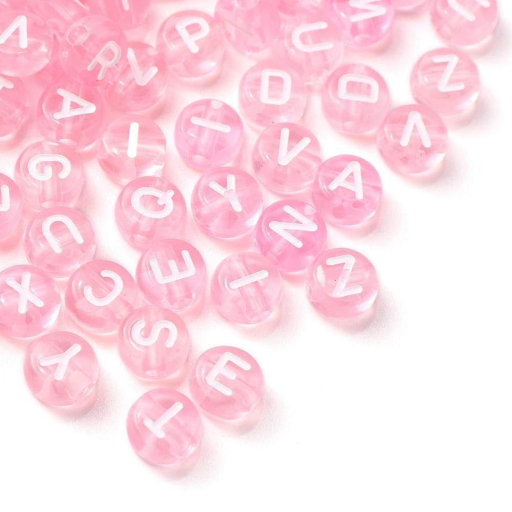 Letter Beads - Cerise Pink - 7x4mm - Pack Of 100 Beads - Lily Finn