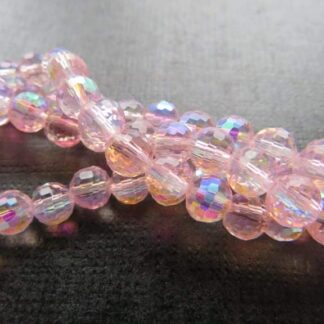 Faceted Crystal Round Beads – Pink AB – AAA Grade – 6mm – Strand Of 50 Beads