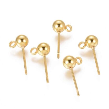 Ball Studs With Loop – 18 K Plated Gold – Stainless Steel – 5mm – Pack Of 5 Pairs