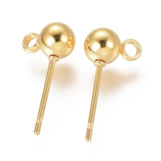 Ball Studs With Loop – 18 K Plated Gold – Stainless Steel – 5mm – Pack Of 5 Pairs