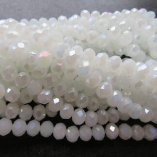 Faceted Crystal Rondelles – White Opaque AB – 8x6mm – Strand Of 50 Beads