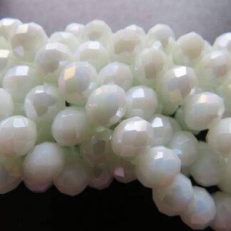 Faceted Crystal Rondelles – White Opaque AB – 6x4mm – Strand Of 50 Beads