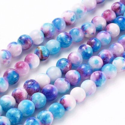 Multicoloured Jade Beads  – Blue/Pink – 6mm – Strand Of 40 Beads