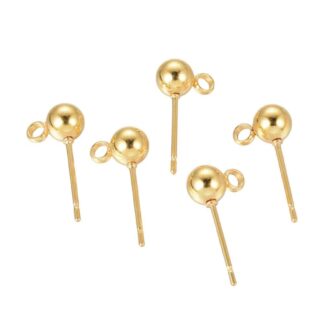 Ball Studs With Loop – Gold – Stainless Steel – 5mm – Pack Of 5 Pairs