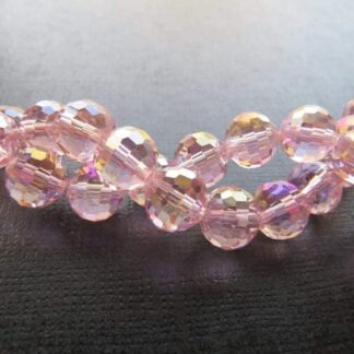 Faceted Crystal Round Beads – Pink AB – AAA Grade – 10mm – Strand Of 20 Beads