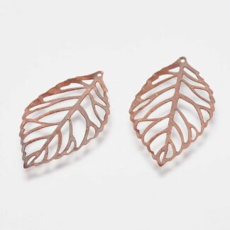 Filigree Leaf Charm/Pendant – Red Copper – 35x20mm