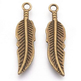 Feather Pendant/Charm – Antique Bronze – 24x9mm