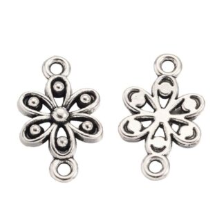 Flower Connector – Antique Silver – 17x10mm