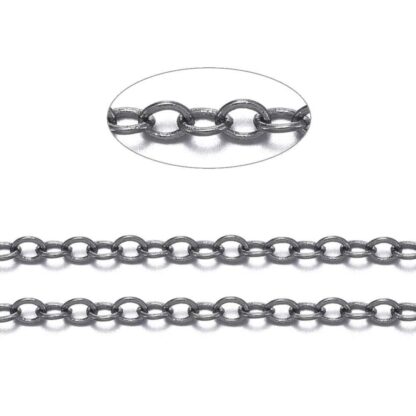 Nickel Free Cable Chain – Gunmetal – 2×1.5×0.5mm – 1M Length