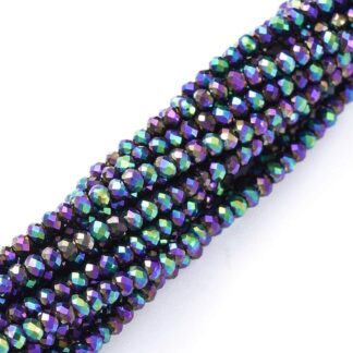 Faceted Crystal Rondelles – Iridescent Purple/Green – 2×1.5mm – Strand Of 240 Beads
