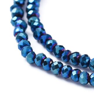 Faceted Crystal Rondelles – Electroplated Blue – 3x2mm – Strand Of 100 Beads