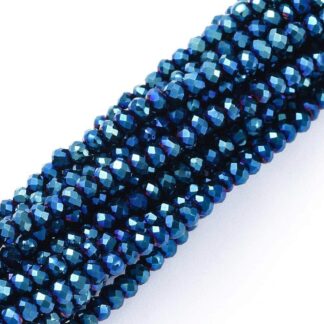 Faceted Crystal Rondelles – Electric Blue – 2×1.5mm – Strand Of 240 Beads