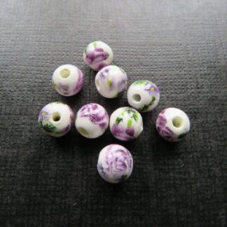 Porcelain Bead – Purple/Green  – 8mm
