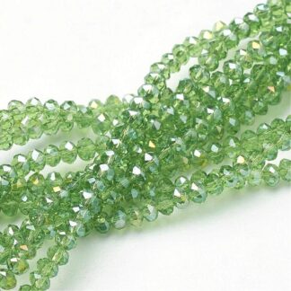 Faceted Crystal Rondelles – Green AB – 3x2mm – Strand Of 100 Beads