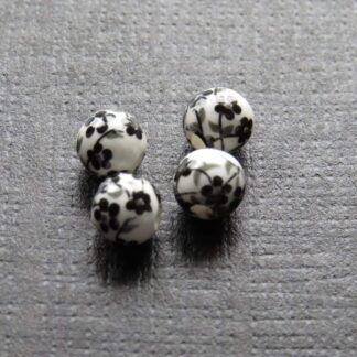 Porcelain Bead – Black Flower – 6mm